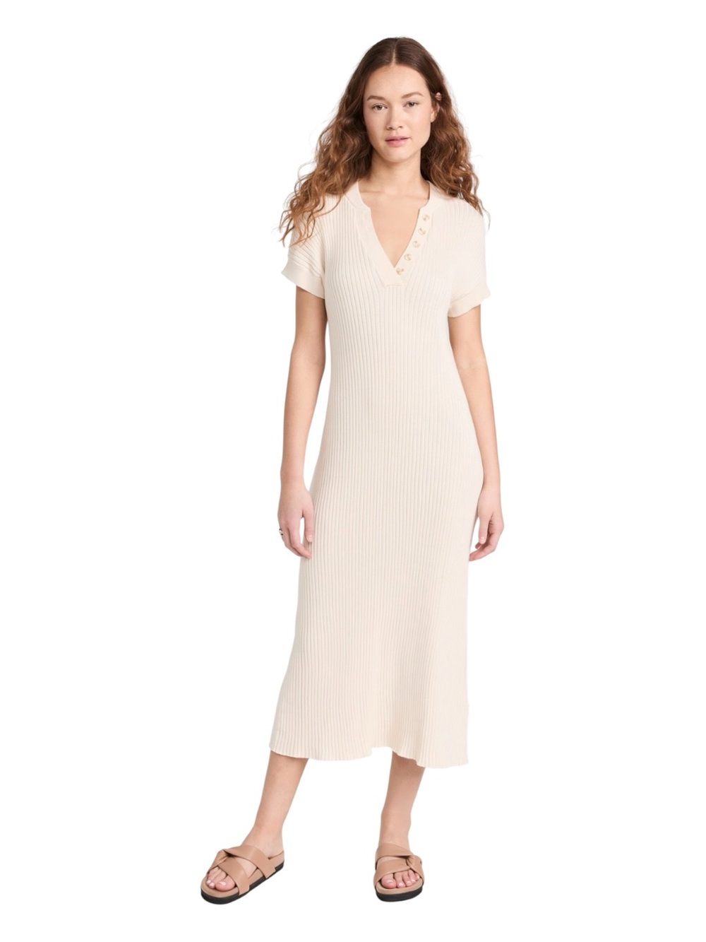 VARLEY Cream Aria Knit Midi Dress